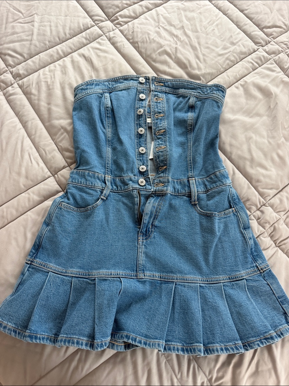 American Eagle Outfitters Light Blue Denim Strapless Dress
